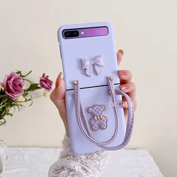 Elegant 3D Bow Bear Portable Bracelet Phone Case - Durable Shockproof Hard Cover for SAM Z Flip 1 2 (Purple)