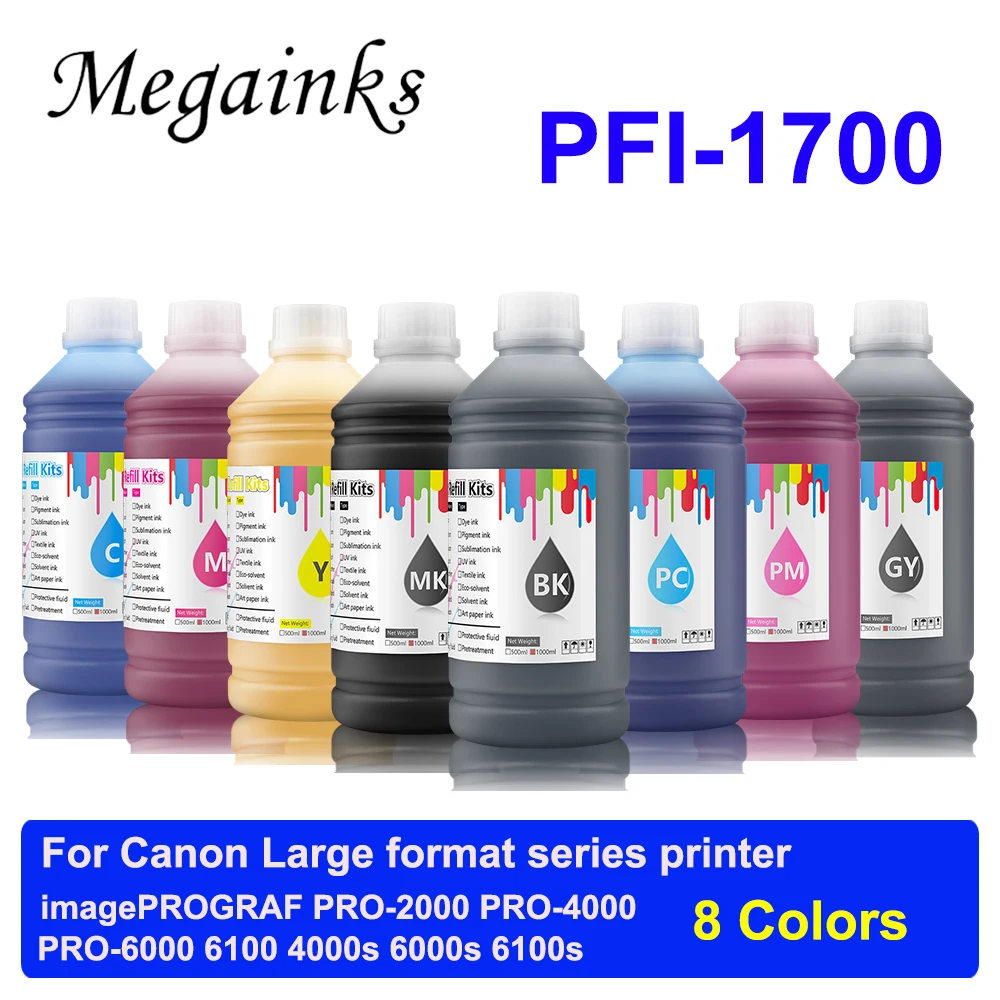 1000Ml * 8 Bulk Refill Pigment Ink Per Canon Pfi-1700 Per Canon Imageprograf Pro 2000 4000 6000 4000S 6000S 6100S 1000 Pfi1700