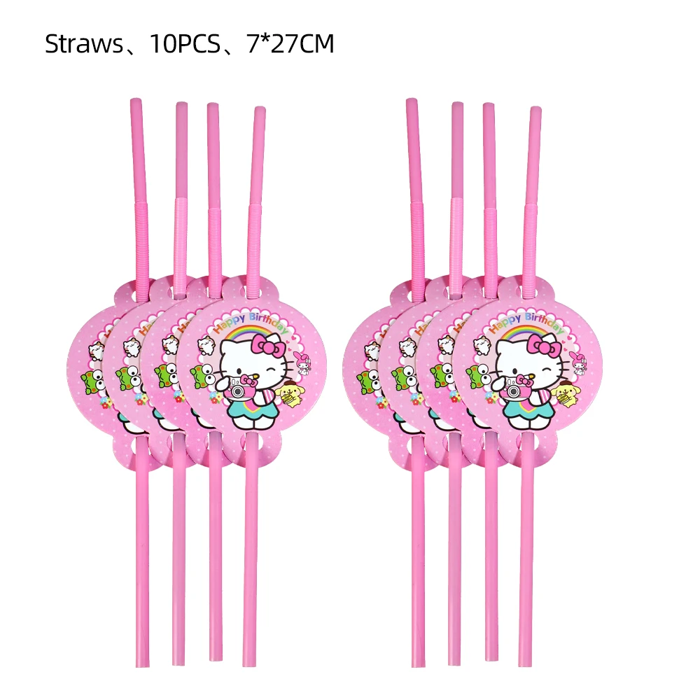 thumbnail image 1 of Juego de decoraciones para fiesta de cumpleaños de Hello Kitty con dibujos animados, vajilla desechable para niñas, vasos, platos, servilletas, pajitas, suministros para baby shower, 1 of 5