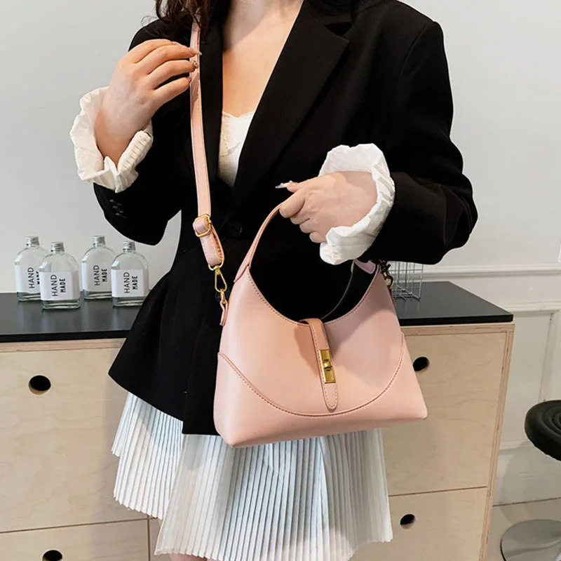 Pu Leather Women's Crossbody Bags Shoulder Fashionable Handbag Solid Color Underarm Bags Commuter Armpit bag