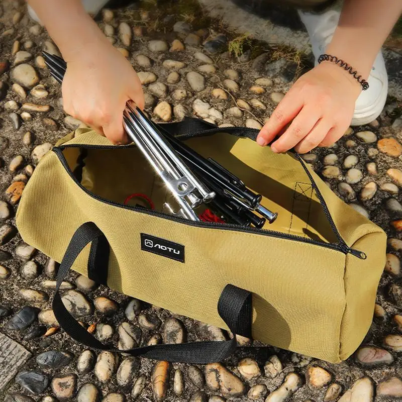 Outdoor Camping Tent Stake Bag Canvas Double Layer Camping Tent Peg Nail Storage Bag Tent Accessories Ground Nail Storage Bag