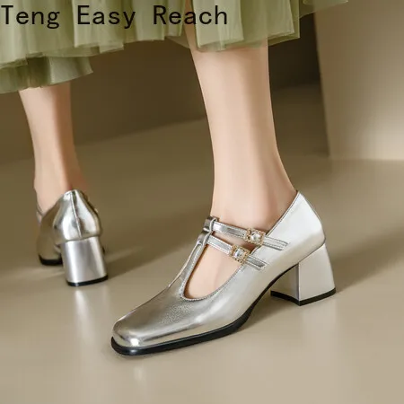 2024 Spring Summer Fashion Casual Retro Mary Jane Women's Single Shoes Thick Heel Solid Color High Heel Sandals Black Heels 45
