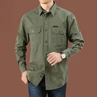 Men Military Outdoor Shirts Male Cotton Multi-pocket Tooling Casual Shirts High Quality Man Solid Color Long Sleeve Shirts 5XL 1