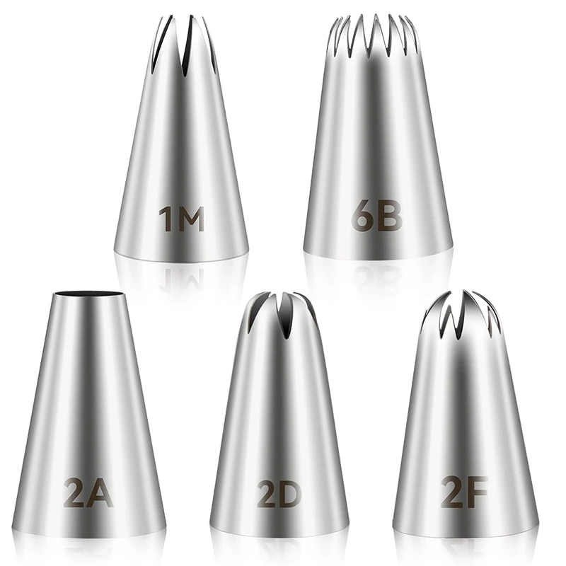 5pcs DIY Cream Cake Icing Piping Nozzles Pastry Tips Rose Flower Pastry Nozzles Cake Decorating Tool(6B 2A 1M 2D 2F) cake decorating tip set cake icing nozzles baking nozzle set cake decorating nozzle set