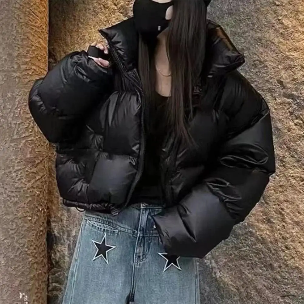 Thick Women Parkas Winter Warm Loose Puffy Coats Cotton Padded Stand Collar Korean Jackets Black Fashion Female Clothes women thickened parkas harajuku hooded outerwear 2024 korean loose puffer jackets solid color short winter female coats korean