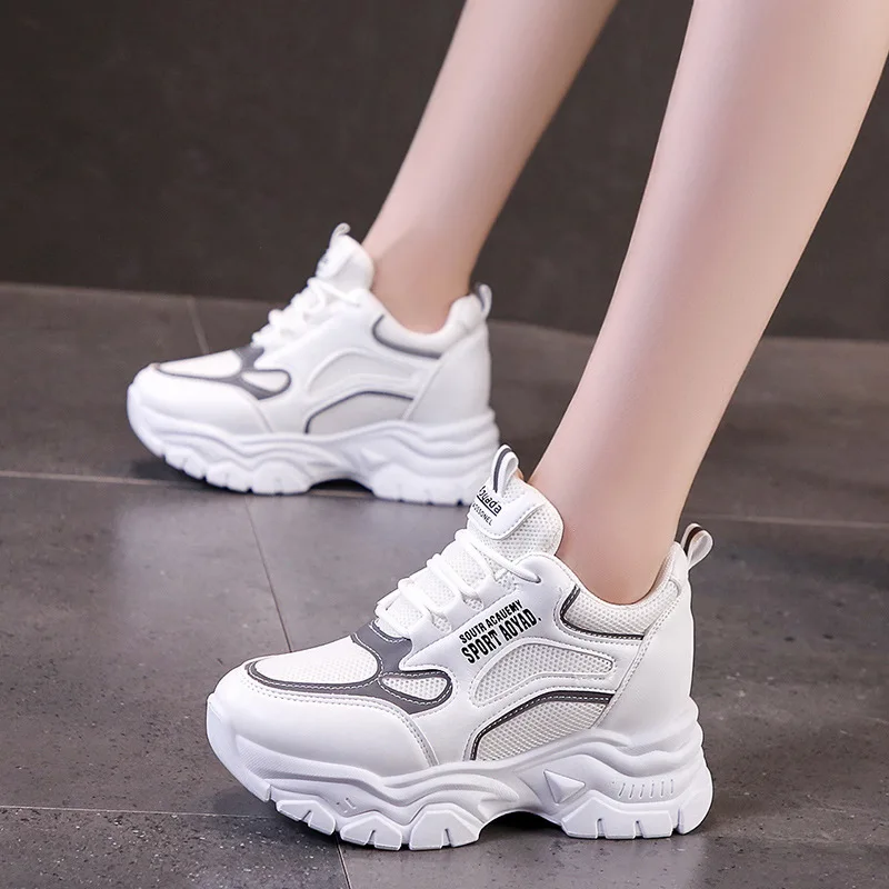 Sneakers Women Height Increase Summer Autumn Mesh Platform Leather Sandals Shoes Tenis Feminino Breathable Sports Shoes 36916