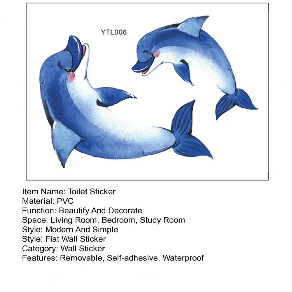 30*22cmv Glow-in-the-dark Dolphin Toilet Sticker Removable Self-adhesive Waterproof PVC Bathroom Toilet Lid Decoration Decal