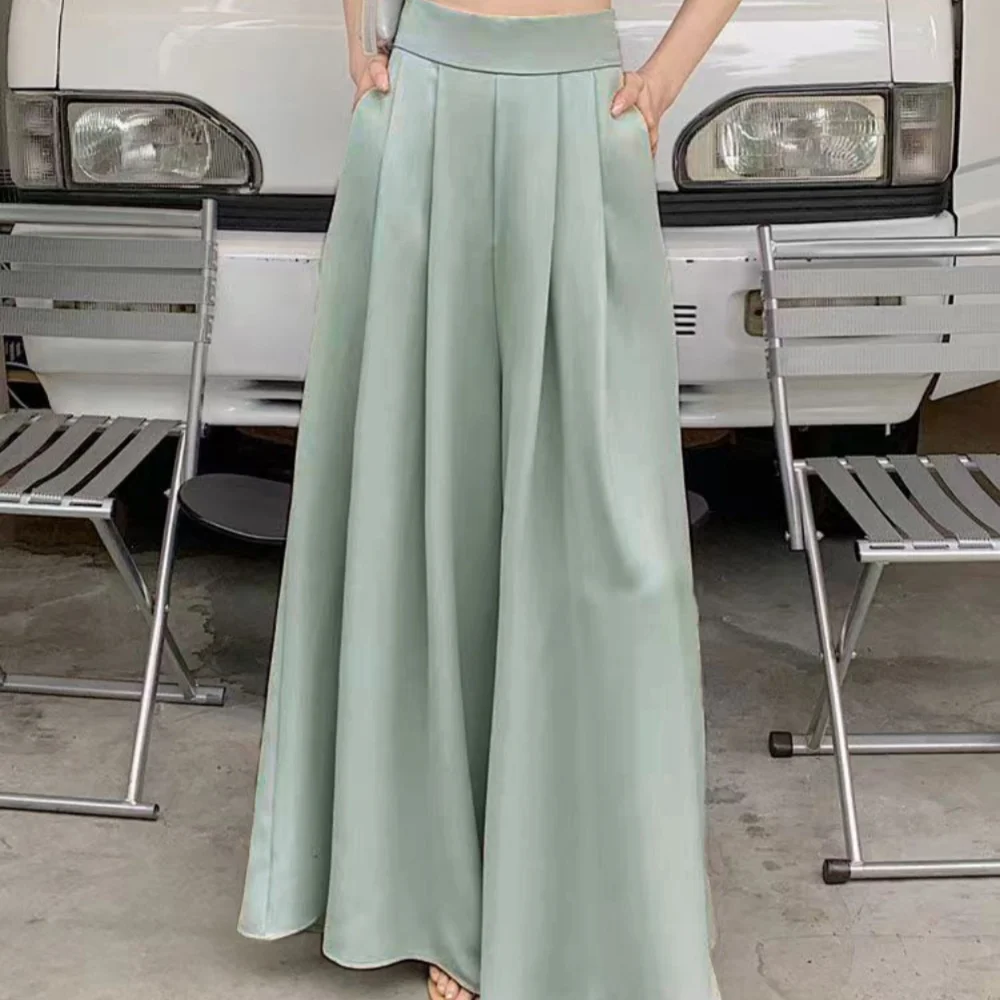 Women's Clothing Trend 2024 High Waisted Wide Leg Skirt Pants Large Hem Casual Elegant Basic OL Suit Pants Office Lady Trousers