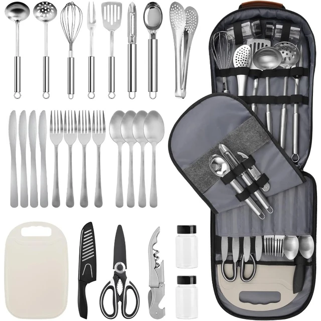 Extremus Camp Kitchen Cooking Utensil Set 13/27 Pcs Cookware Kit - Portable  Outdoor Cooking and Grilling Utensil Organizer Travel Set for Backpacking  BBQ Camping Travel Camping Accessories Green