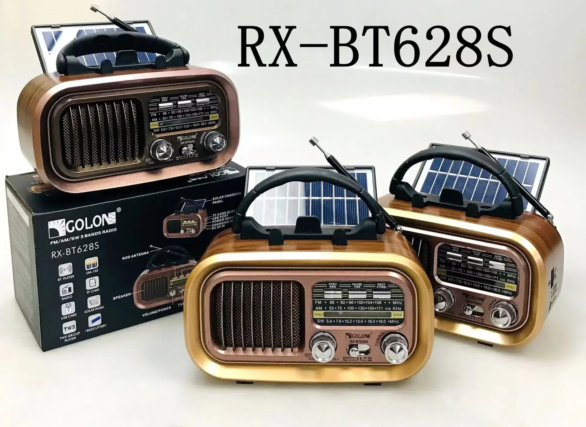 Altoparlante Bluetooth In Legno Vintage Home Radio Fm Am Sw Radio Portatile Pannello Solare Altoparlante Subwoofer Radio A Onde Corte Ricaricabile