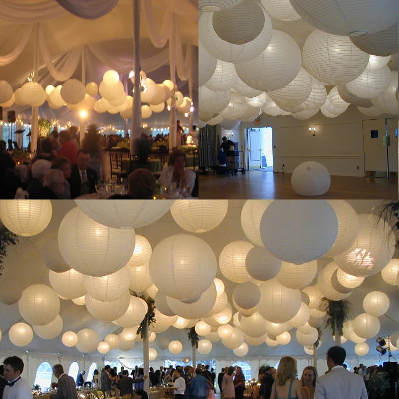 30/60pcs Wedding Decoration Lantern Elegant White Round Paper Lanterns