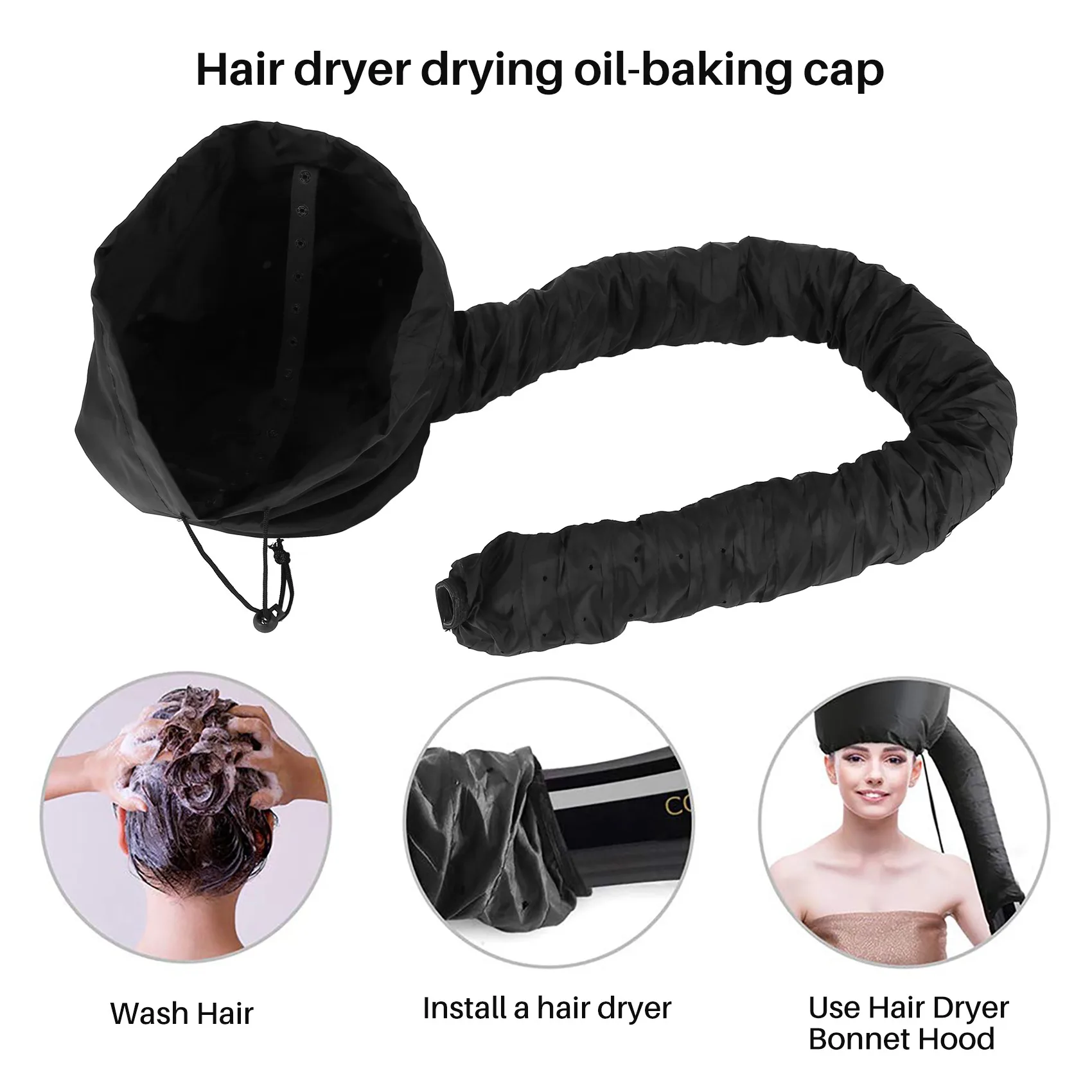 Hood Hair Dryer Attachment- Soft, Adjustable Extra Large Hooded Bonnet for Hand Held Hair Dryer with Stretchable Grip and