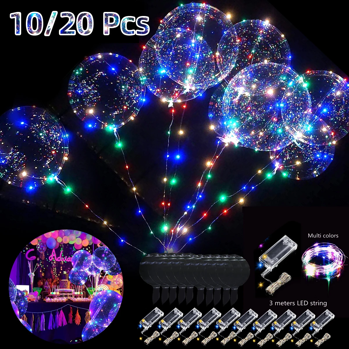 Lot De 50 Ballons Bobo Transparents De 50,8 Cm à L'hélium Pour Ballons Lumineux à DEL, Cadeaux Pour Noël, Mariage, Décorations De Fête D' Anniversaire (guirlande LED Non Incluse