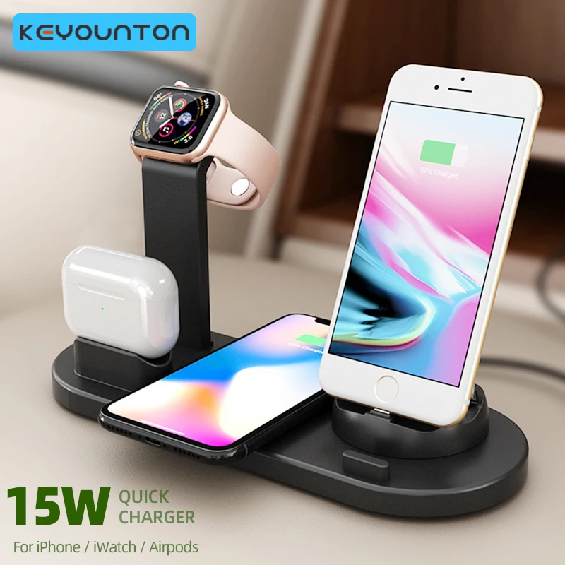 Supporto Per Caricabatterie Wireless Veloce Da 15W Per Iphone 14 13 12 11 X Airpods Pro 4 In 1 Dock Station Di Ricarica Pieghevole Per Airpods Pro Wat