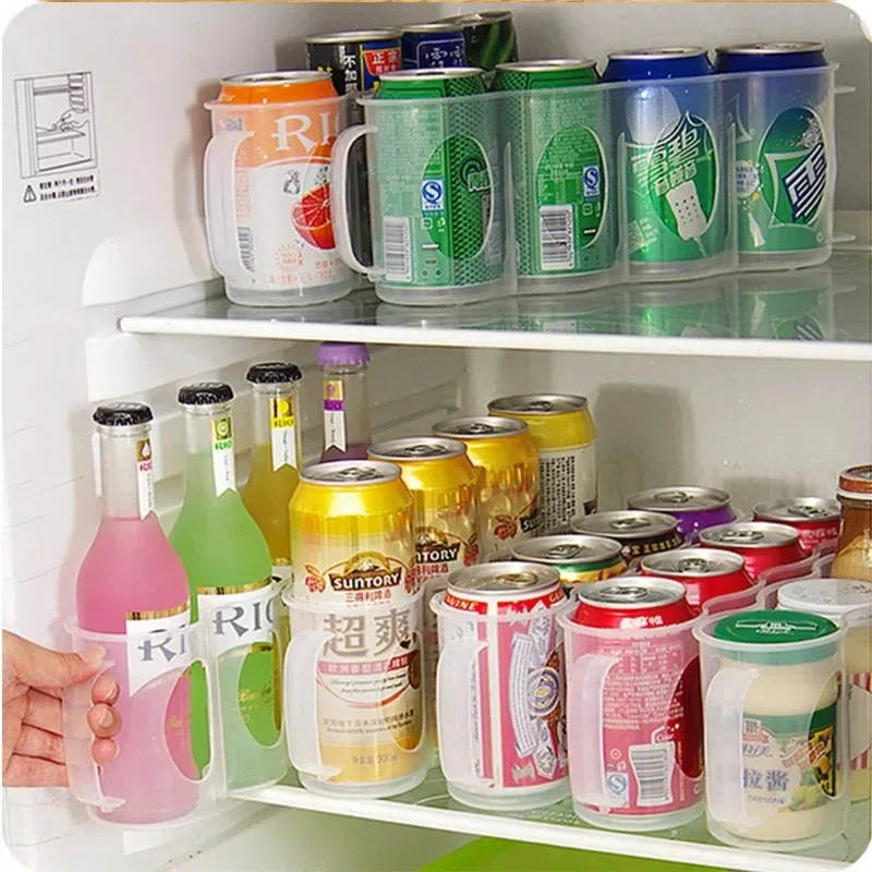 4 Holes Beer Can Organizer Fridge Soda Drink Bottle Holder Kitchen Storage Box