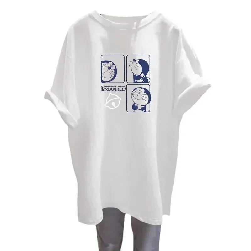 Doraemon cartoon Cotton summer new T-shirt fashion women T-shirt girl white black Short sleeve