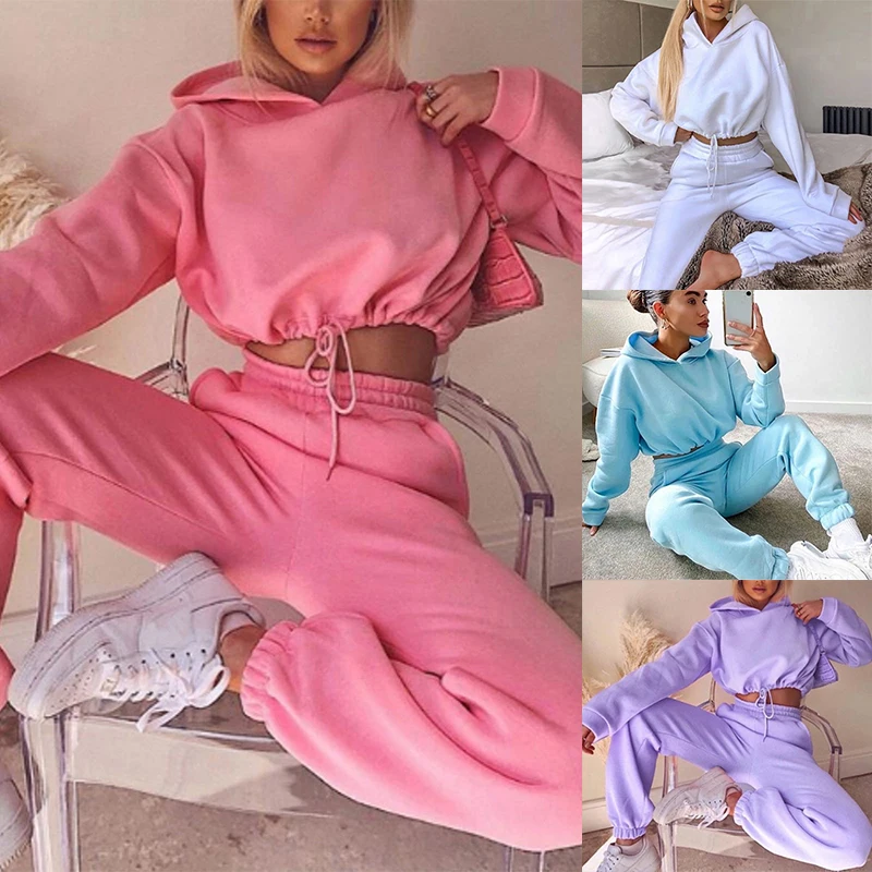 Женский спортивный костюм с капюшоном, спортивный костюм из двух предметов, брюки для дома