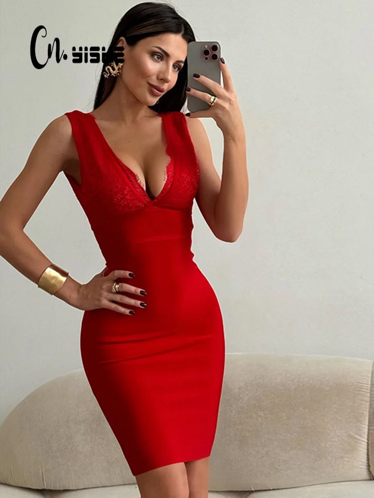 

CNYISHE Tank Backless Bodycon Party Sexy Club Women Dresses Sleeveless V Neck Fashion Outfits Sheath Hip Wrap Female Vestidos