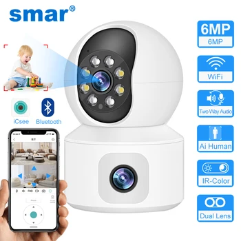 Smar 6MP WiFi Camera with Dual Screens Two-Way Audio Baby Monitor Indoor PTZ IP Cameras CCTV Surveillance Home Security ICSee 1