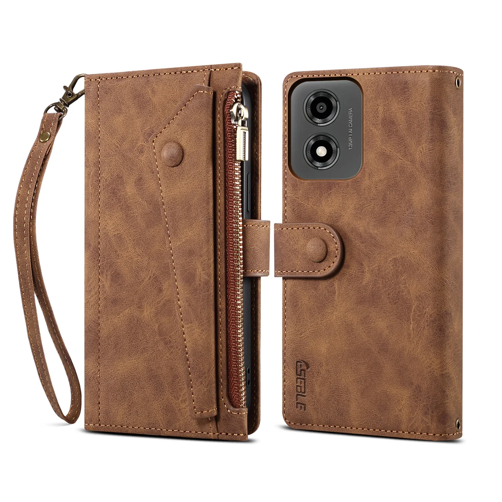Crossbody Leather Zipper Wallet Card Phone Case with Lanyard and RFID Protection