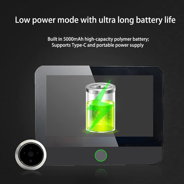 4.3 Inch Tuya Wide Angle Door Peephole Camera One Way Intercom Video Eye Motion Detection Wifi Doorbell Camera 5000mAh Battery 4