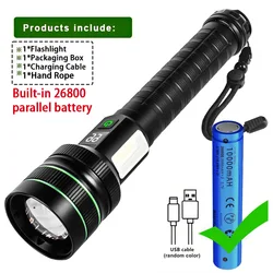 High Power LED Rechargeable Tactical Lantern - Super Long Range Outdoor Torch (Green - Long Size)