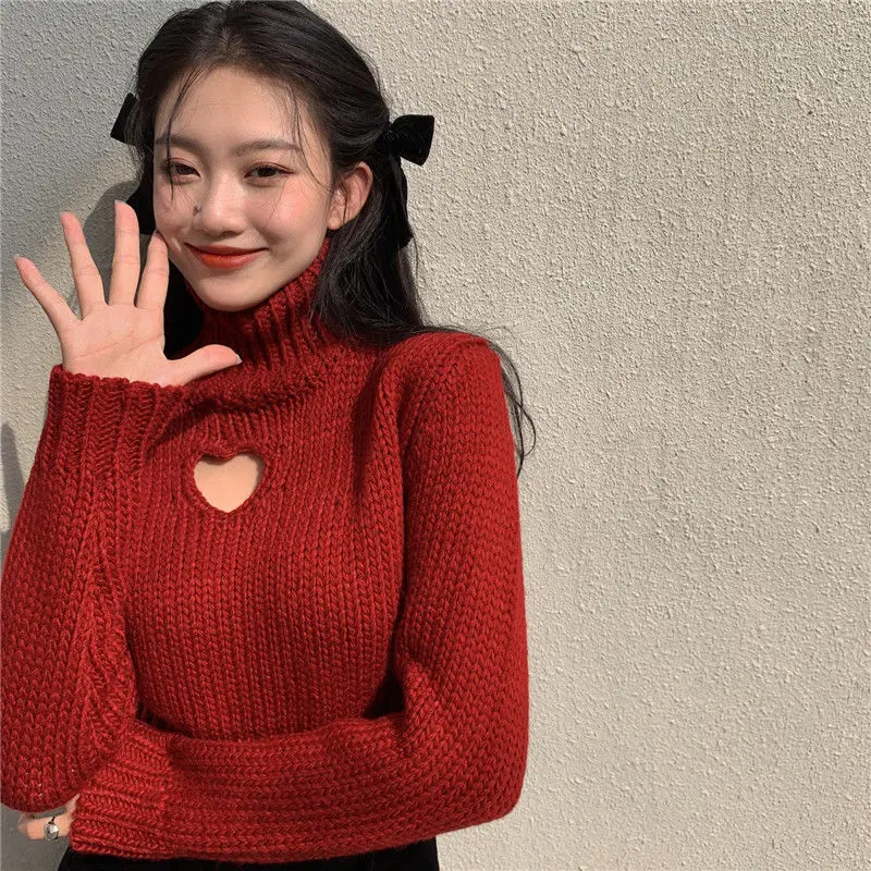 Korean Turtleneck Sweater Heart, Sweater Heart Sleeve