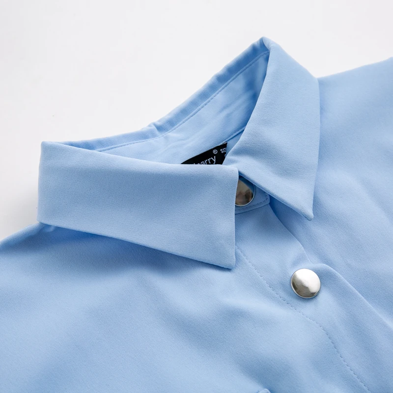 BerryGo Elegant 2022 summer shirt dress short sleeve office dress women Single breasted belt mini dress Blue pocket work vestido