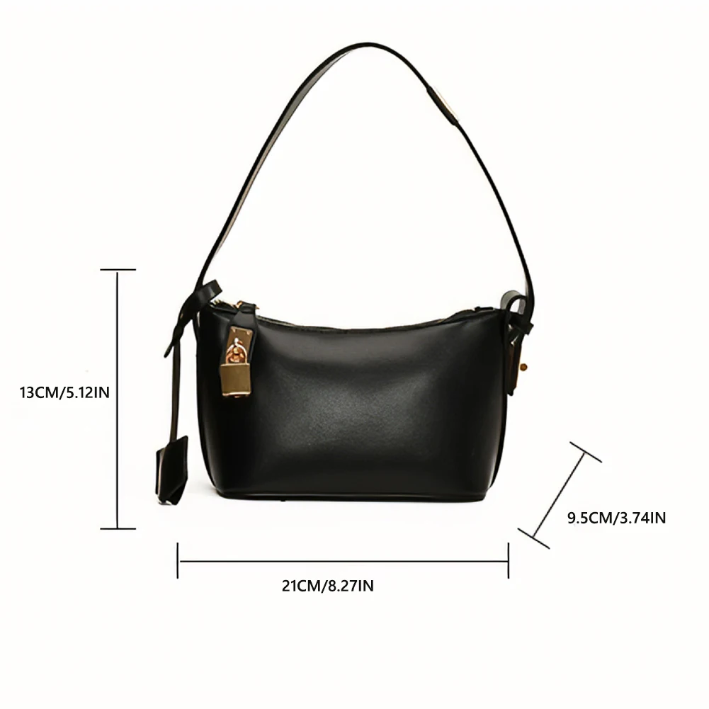 Women Small Shoulder Bag Solid Color PU Leather Leather Underarm Bag Zipper Hobo Tote Handbag with Lock Decor Everyday Purses