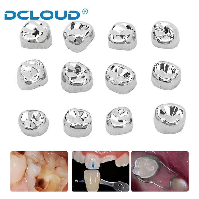 Couronne en métal préformé dentaire pour adultes et enfants, couronnes  temporaires en acier inoxydable, dents molaires primaires, matériaux de  dentiste, 12 pièces par boîte - AliExpress