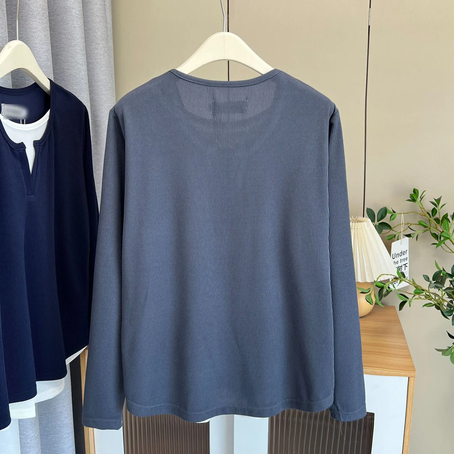 Fashion Plus Size Women's T-Shirt Classic Fake Two Pieces Long Sleeve Autumn Casual Tops 1711