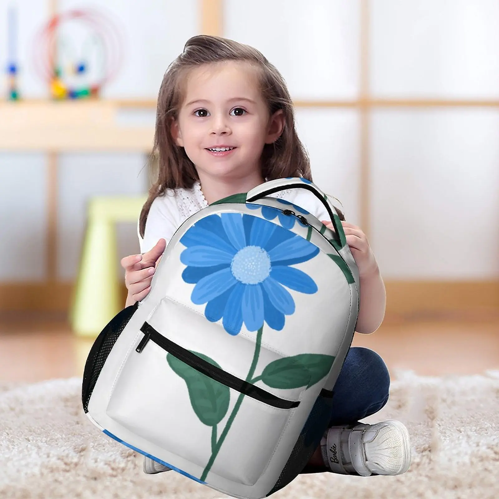 Customized Printed Blue Simple FlowersBackpack Student Backpack Lightweight Large Capacity Casual Cartoon Reading Books Bag