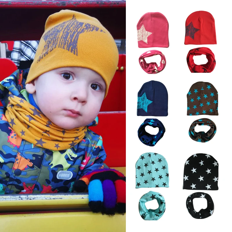 Baby Cotton Scarf Hats Set Girls Beanie Hats Winter Toddler