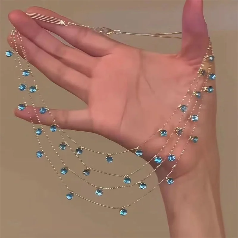 Elegant Silk And Zircon Multilayer Necklace With Crossed And Graduated Pearls For Women main image 1