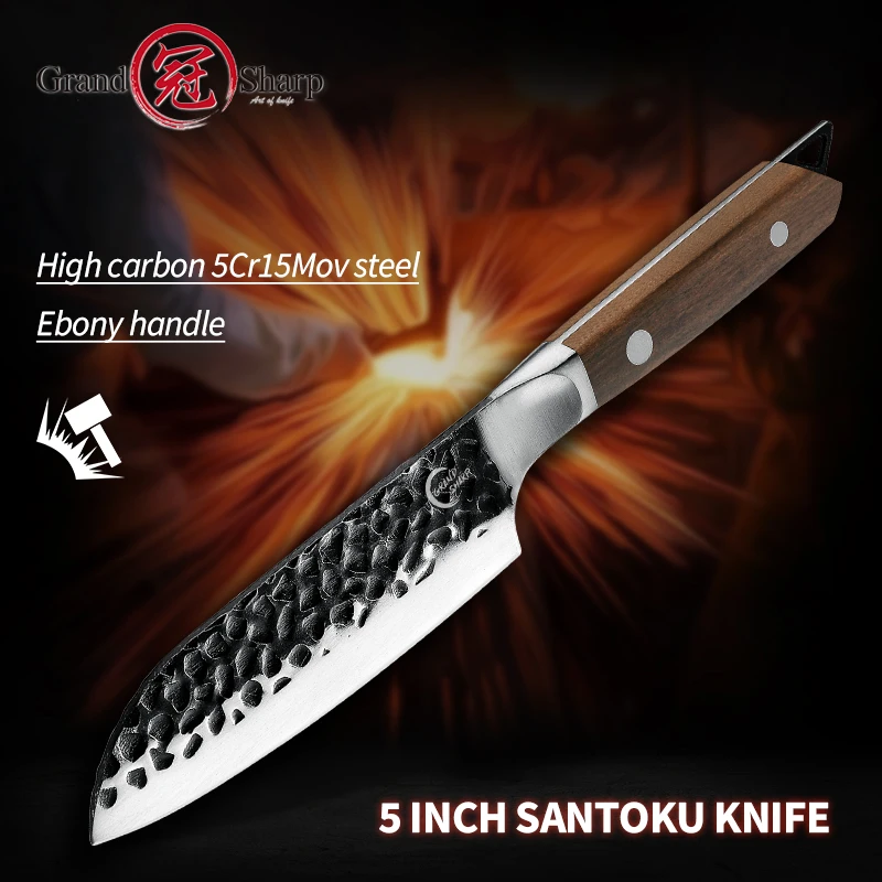 

5 Inch Handmade Santoku Knife High Carbon Stainless Steel Kitchen Knife Meat Slicing Chef's Chopper Cooking Knives Grandsharp