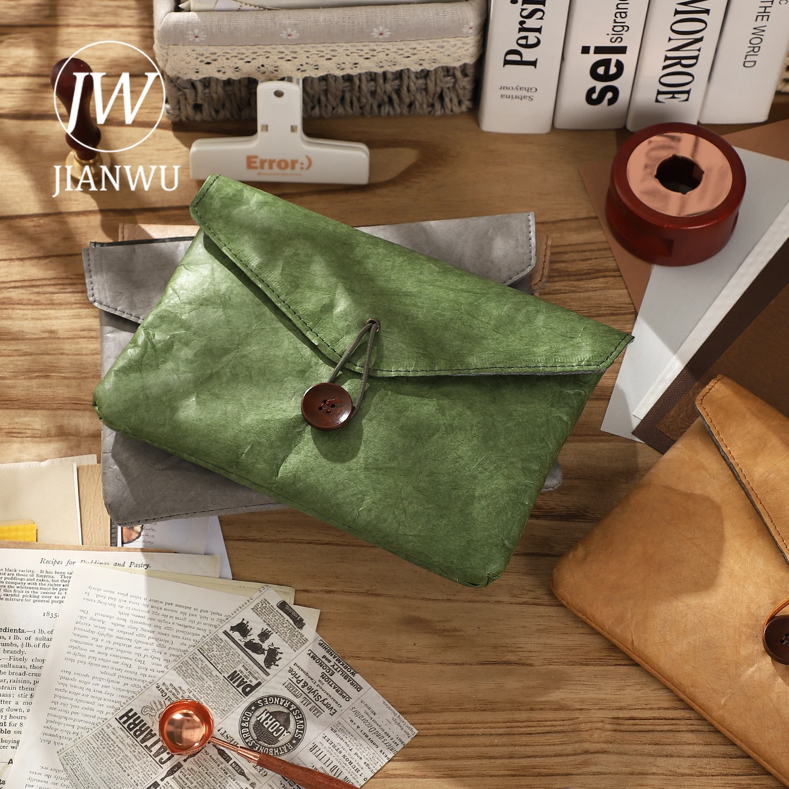 JIANWU Vintage Thin Dupont Paper Waterproof Large Capacity Soft Storage Bag Creative DIY Journal Student Supplies Stationery 6