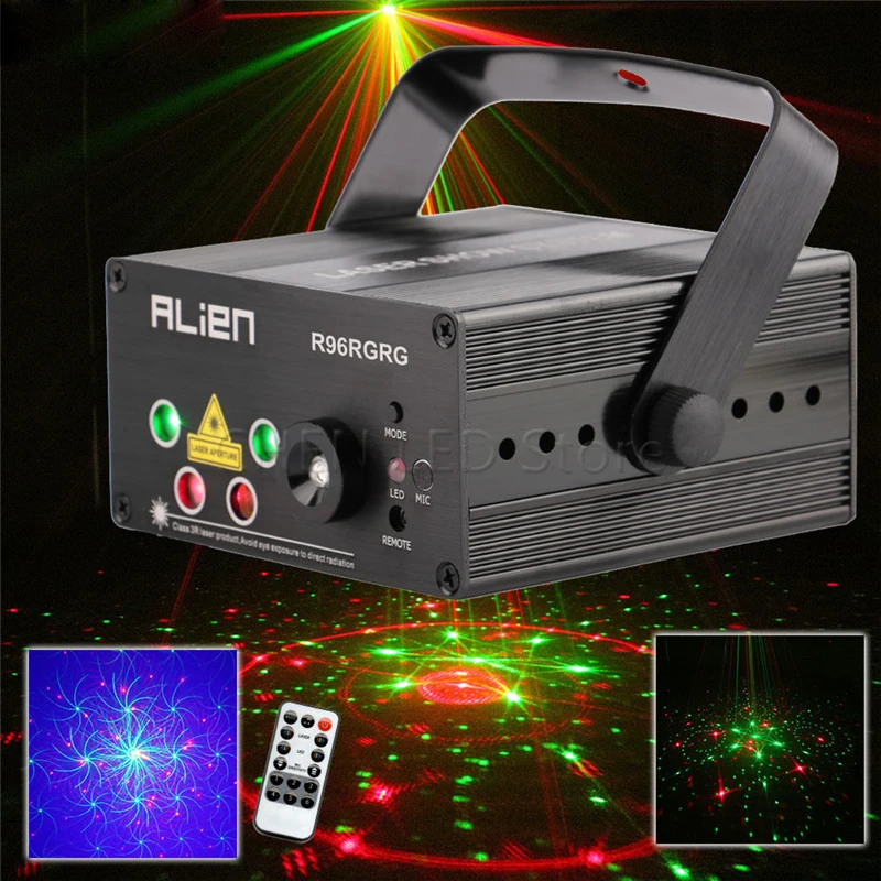 Фото Новый лазерный мини-проектор RGB с 48 узорами, освещение для диджея, дискотеки, вечеринки, музыки, лазерный сценический свет со светодиодным синим рождественским светом №2