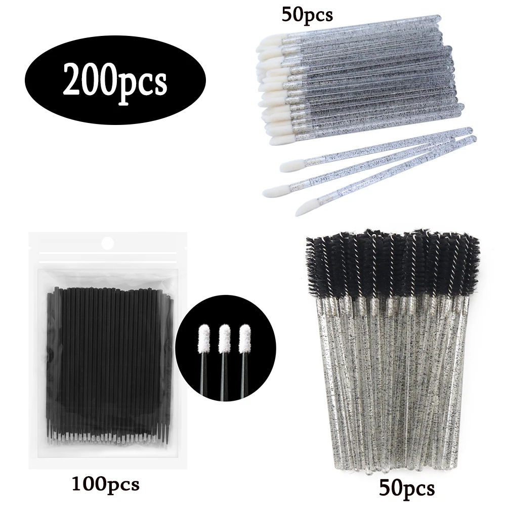 400 Pcs Include 200pcs Disposable Eyelash Brushes And 200pcs Micro Brushes  Disposable Mascara Brushes Wand Disposable Micro Applicator Brush Crystal E