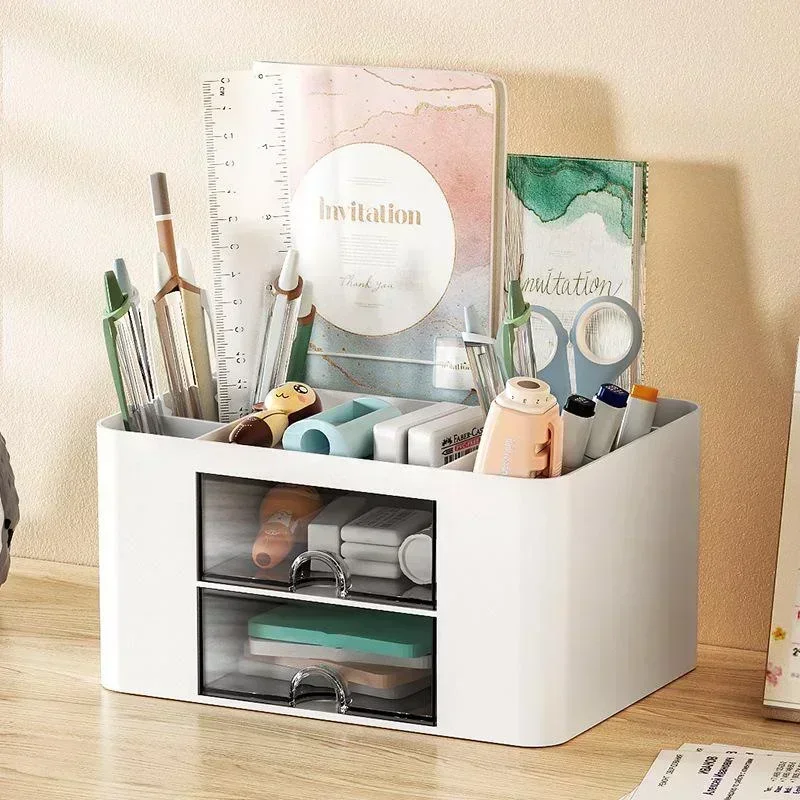 Creative Transparent Drawer Storage Box Home Desktop Cosmetics Organizer Student Pen Holder School Office Stationery Supplies