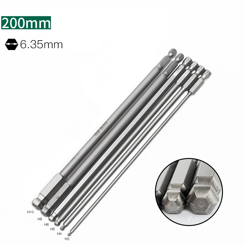 10PCS200mmLengthBallHeadScrewdriverDrillBitSetS2SteelScrew