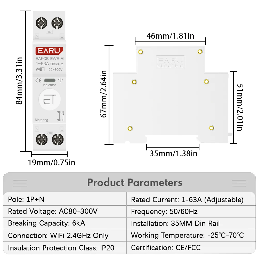 Circuit Breaker eWeLink WiFi Smart 1P+N 63A MCB Timer Relay Switch Energy Metering kWh Voltage Current Protector Remote Control,circuit breaker,smart switch,voltage protector relay,voltage protector,over voltage protector,voltage relay