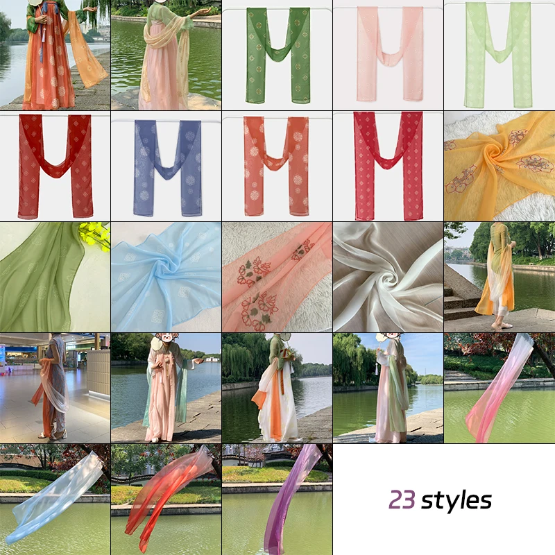 Multi-size Chiffon Chinese Ancient Dance Costume Opera Streamer Hanfu Long Shawl Silk Scarf Performance Clothing Dance Ribbon
