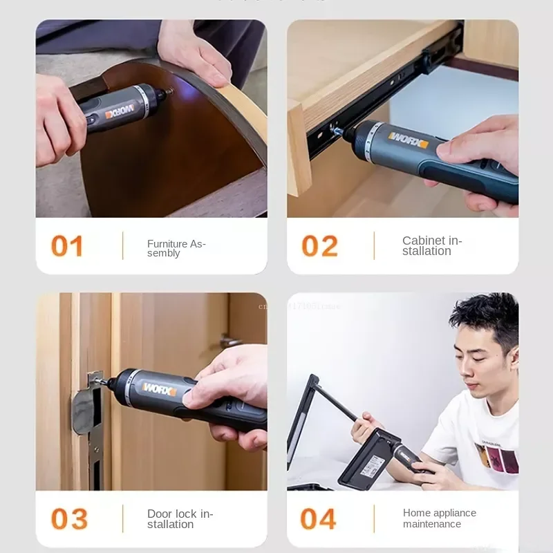 WORX  WX242 4V Electrical Screwdriver Set Smart Cordless Electric Screwdrivers USB Rechargeable 30 Bit Set Mini Drill Power Tool 5