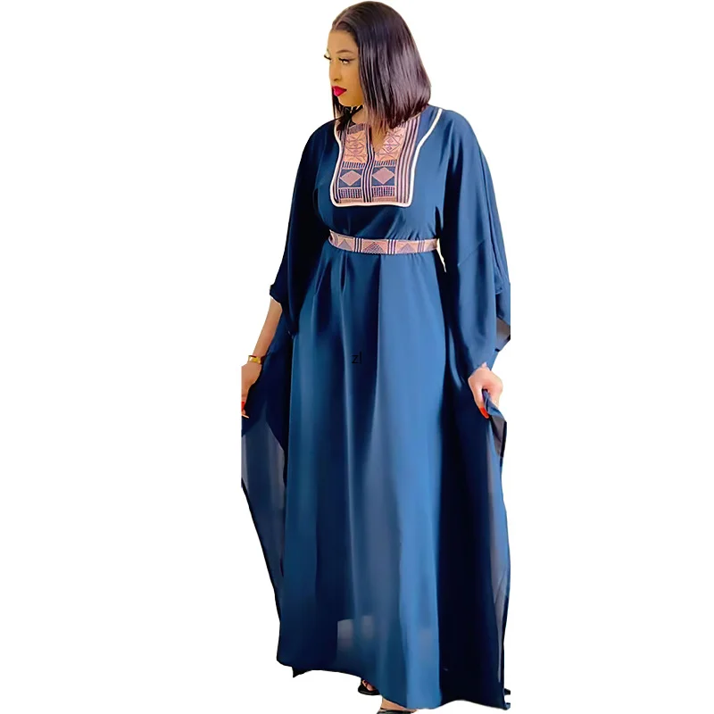 

2023 Spring New Arrival Elegant African Women Half Sleeve V-neck Polyester Long Dress African Dresses for Women Maxi Dress