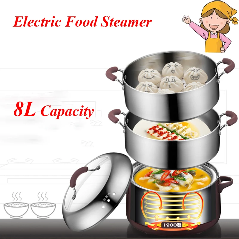 3 Layers Electric Food Steamer Stainless Steel Saucepan Time Scheduling Multi-function Chafing Dish