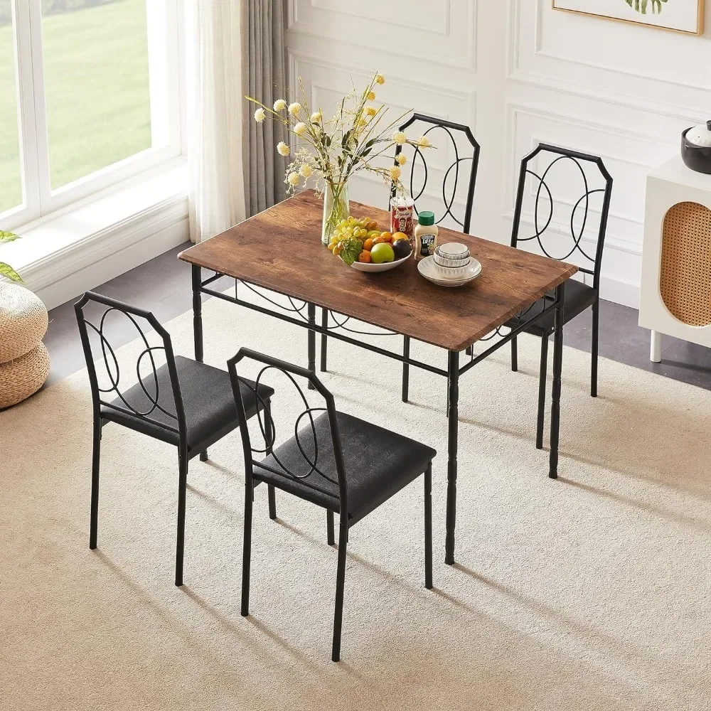 

Обеденный стол, набор из 5 предметов, 4-местные столы и стулья 43,3 дюйма, с обеденными стульями, подходит для кухни, 4-местные обеденные столы