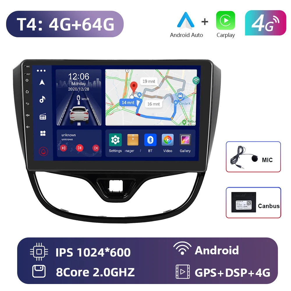 Hodozzy Android Autoradio 8-Core 4G 64G met CarPlay, Android Auto, Mirror Link 2 Din 7 inch IPS touchscreen radio met GPS navigatie, Bluetooth 5.1, FM /AM/RDS radio WiFi 4G DSP, camera autoradio
