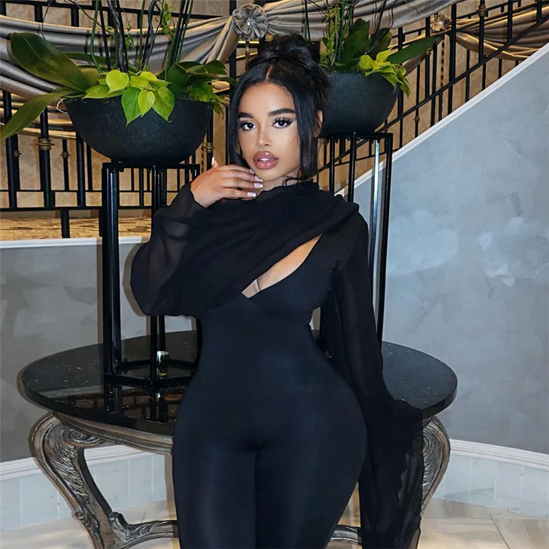 INSStyle Autumn and Winter New Women's Clothing Fashion SexyVWomen's Low-Cut Backless Slim Fit-Cut JumpsuitCok