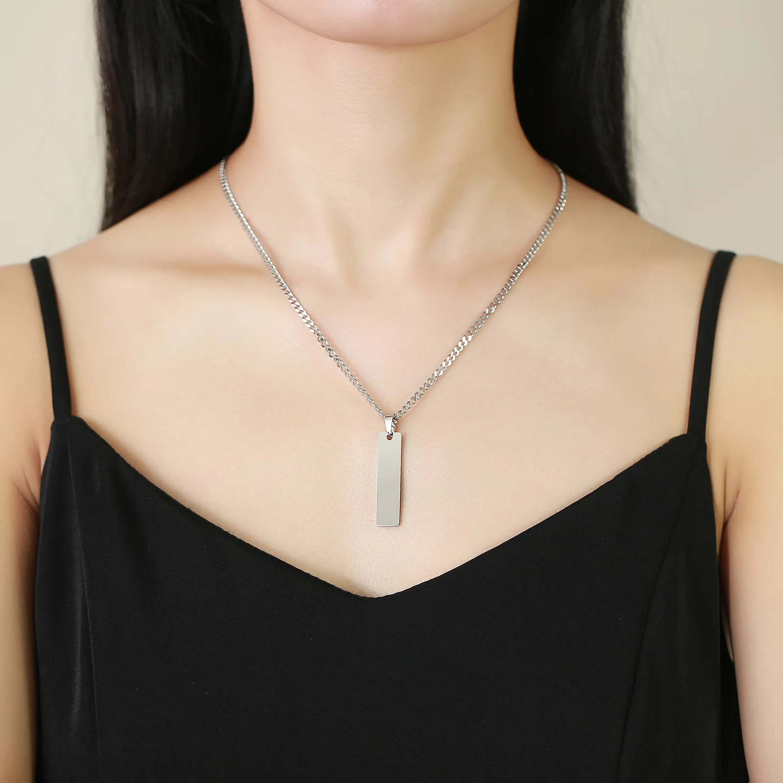 Vnox Free Custom Engrave ID Bar Necklace for Women, Simple
