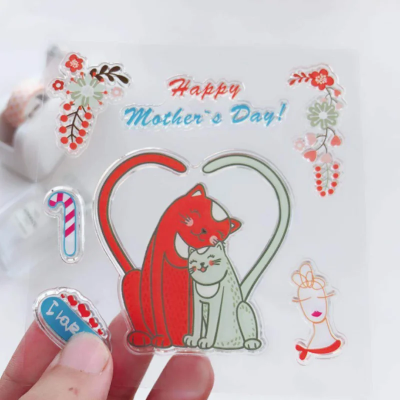 

Love Cat Transparent Silicone Finished Stamp DIY Scrapbook Journal Rubber Coloring Embossed Stencils Decoration Reusable 10*10cm